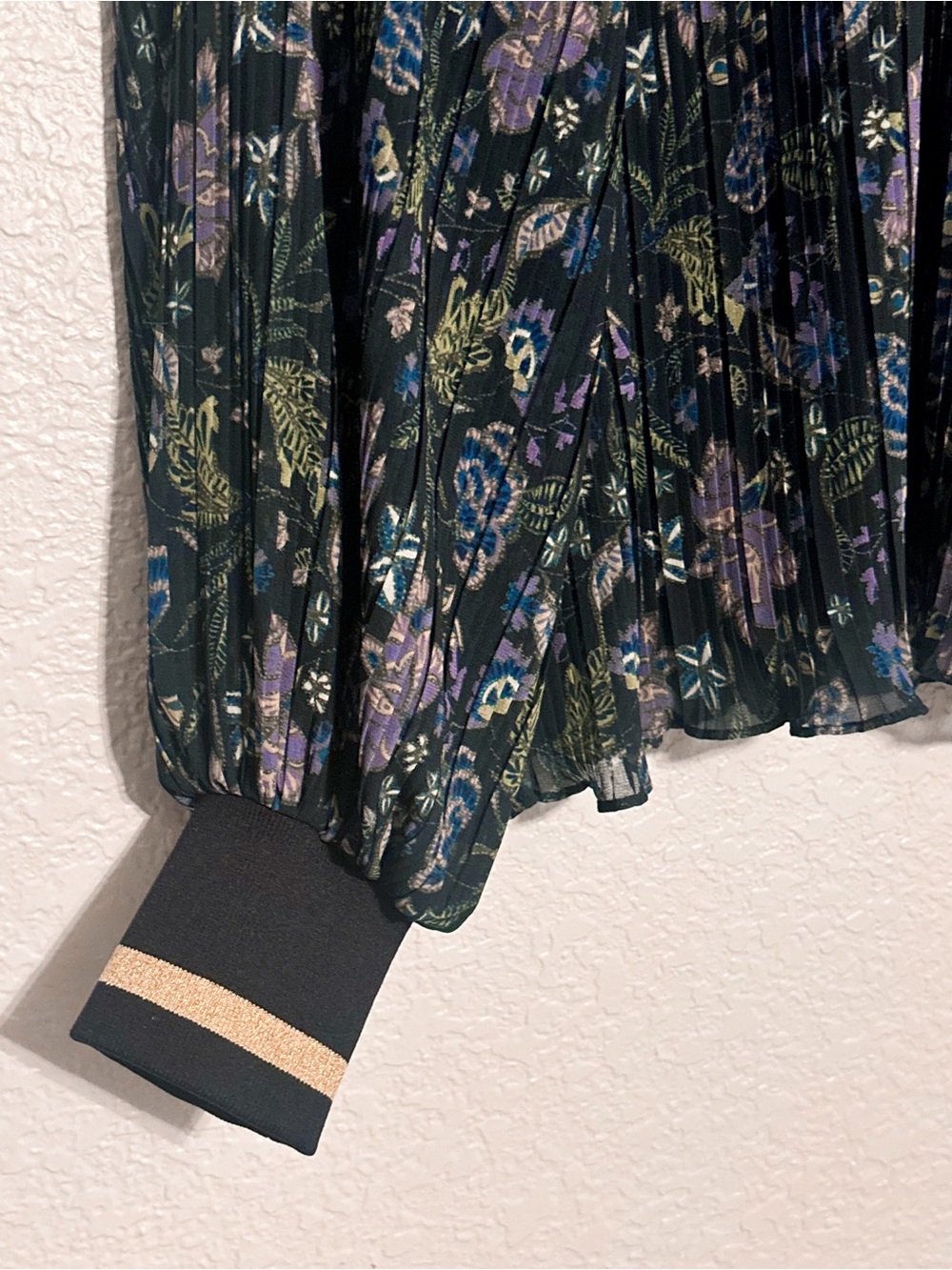 Ramy Brook Black Sheer Floral Blouse with Purple & Green Accents - Picture 3 of 7